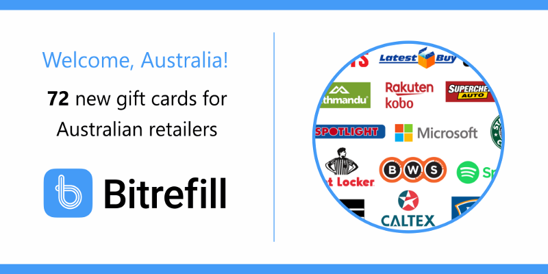 Bitrefill down under —  72 new gift cards for Australia!