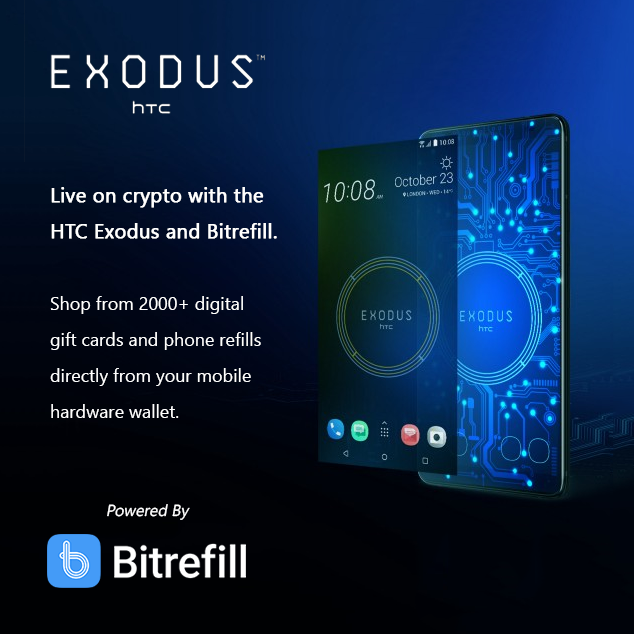 HTC Exodus integrates Bitrefill shopping within Zion Vault