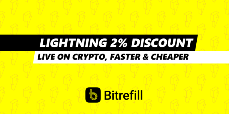 Descuento de 2% pagando con Lightning en Bitrefill